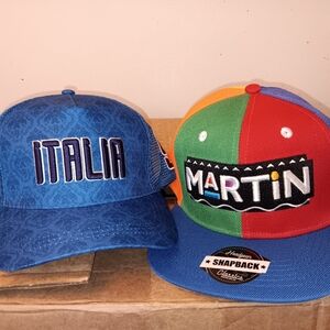 Italia and Martin Snapback Hats - Blue and Multicolor